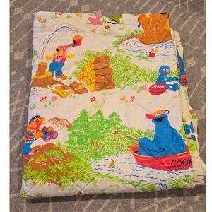 Vintage Sesame‎ Street Camping Quilted Comforter Twin Bedding Flaws As Pictured